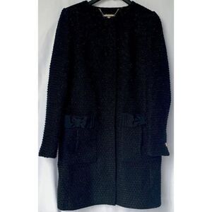 Ted Baker Womens Black Tweed Collarless Contrast Bow Pocket Coat Size 1 …
